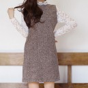 Mixed wool dress w/ lace sleeve