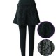 花圖案彈性連裙Leggings - 深灰色