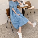 牛仔圓領泡泡袖連身裙 
