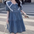 Lace Collar Denim Dress