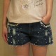 Denim shorts w/ beaded pearl - S