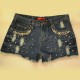 Denim shorts w/ beaded pearl - S