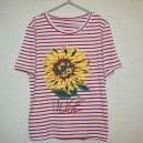 Big Flower Stripped Tee - Red