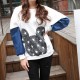 Denim Sleeve Cartoon Tee - White