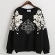 Printed Cotton Fleece Sweater - Black
