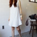 Printed sleevless Dress - White